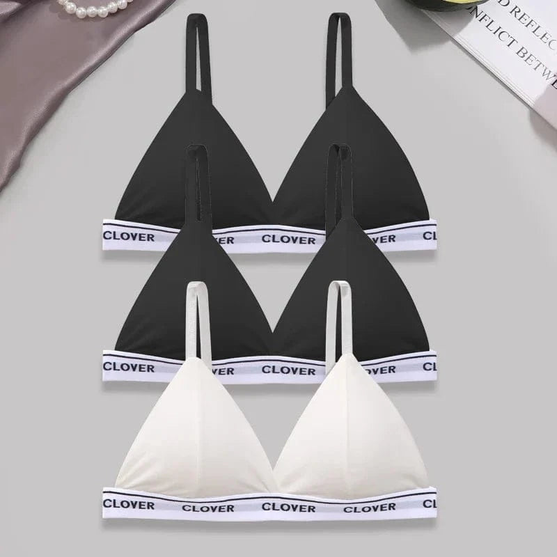 3PCS Cotton Bras Women Padded Triangle Cup Bras Female Comfortable Wireless Underwear Breathable Soft Intimates Lingerie Bras - A-1 Thread Vault