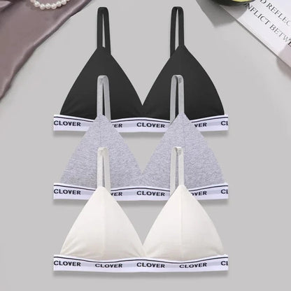 3PCS Cotton Bras Women Padded Triangle Cup Bras Female Comfortable Wireless Underwear Breathable Soft Intimates Lingerie Bras - A-1 Thread Vault