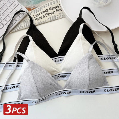 3PCS Cotton Bras Women Padded Triangle Cup Bras Female Comfortable Wireless Underwear Breathable Soft Intimates Lingerie Bras - A-1 Thread Vault