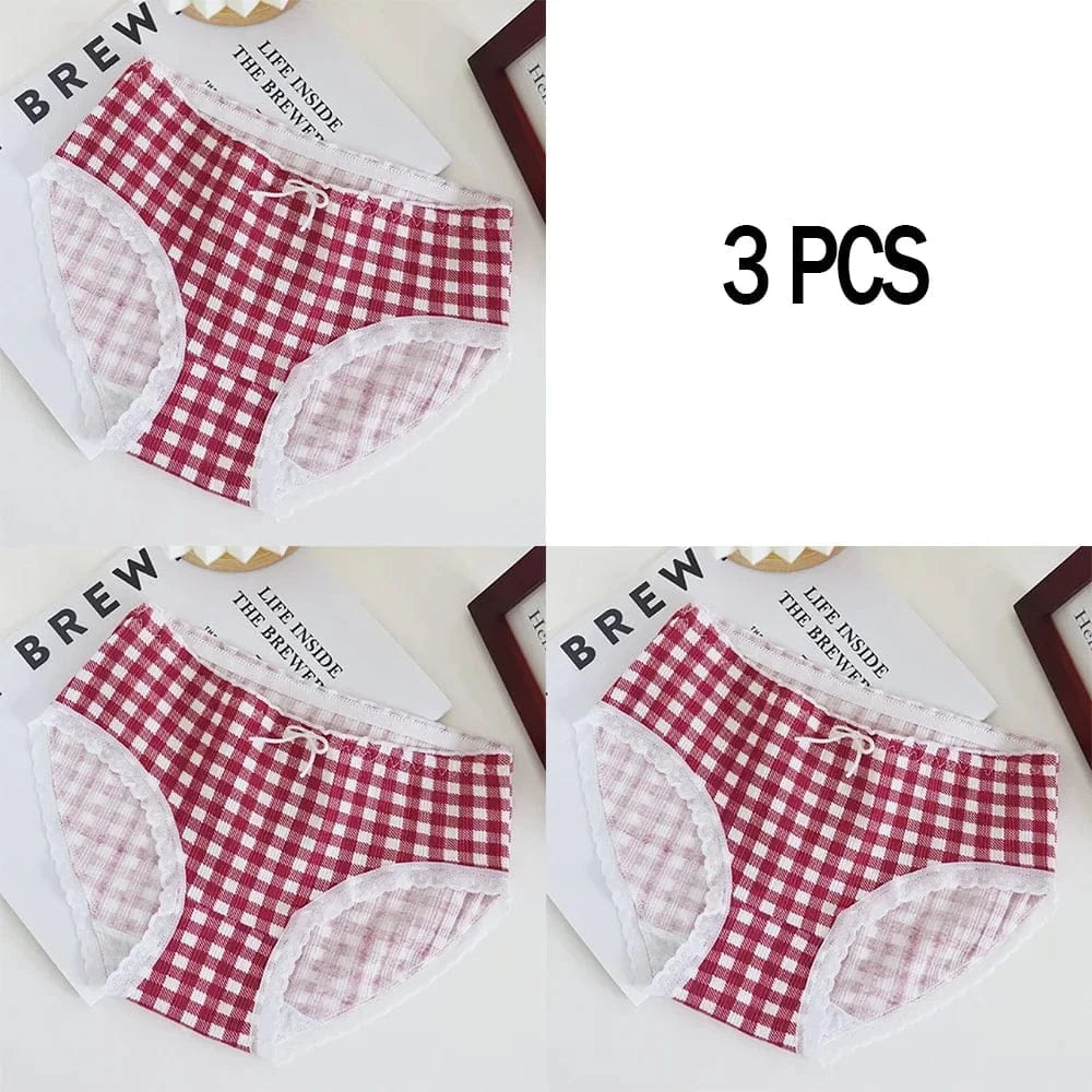 3pcs Cotton Women's Panties Sweet Cute Printed Student Mid-Waist Underwear Fashionable Breathable Girls Daily Briefs - A-1 Thread Vault