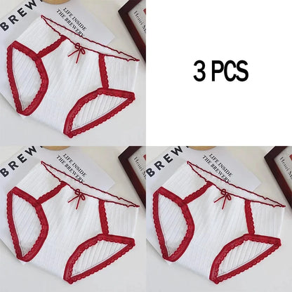 3pcs Cotton Women's Panties Sweet Cute Printed Student Mid-Waist Underwear Fashionable Breathable Girls Daily Briefs - A-1 Thread Vault