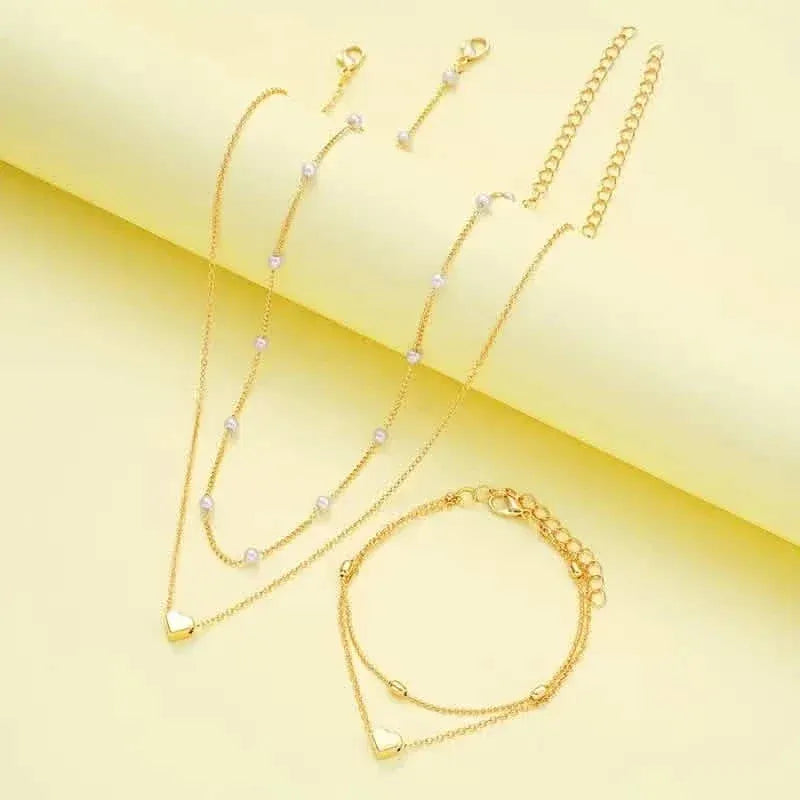 3pcs Heart Necklace & Bracelet Set for Women - A-1 Thread Vault
