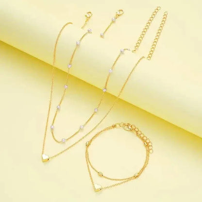 3pcs Heart Necklace & Bracelet Set for Women - A-1 Thread Vault
