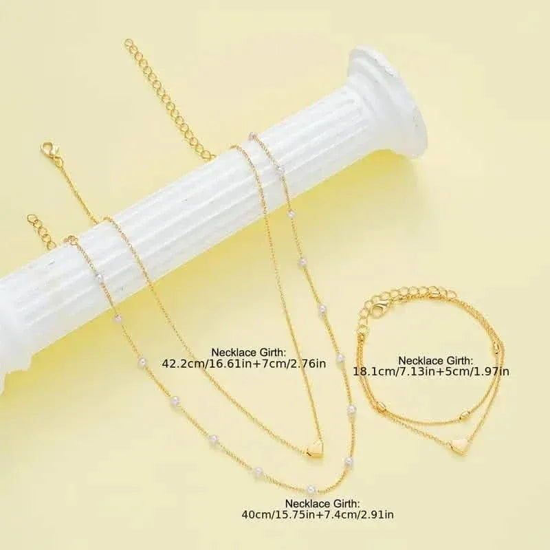 3pcs Heart Necklace & Bracelet Set for Women - A-1 Thread Vault