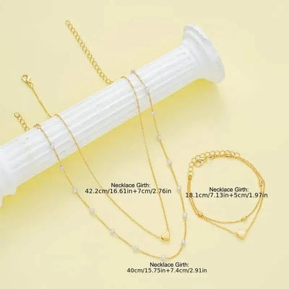 3pcs Heart Necklace & Bracelet Set for Women - A-1 Thread Vault
