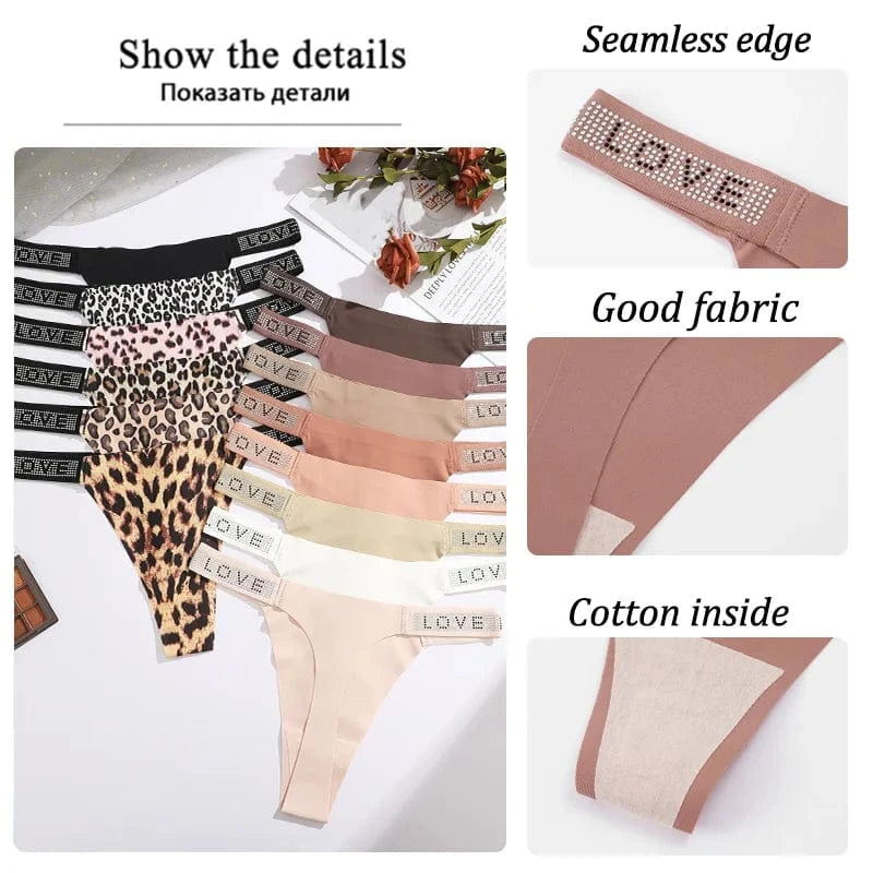 3Pcs/Set Low Waist Sexy Panties Women Thongs Rhinestones Letter Diamonds G-string Sports Thong Shorts Briefs T-back Size XS-XL - A-1 Thread Vault