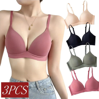 3Pcs/Set Seamless Bras For Women Non-wire Glossy Underwear Push Up Bra Without Steel Ring 3/4 Cup Female Comfort Lingerie - A-1 Thread Vault