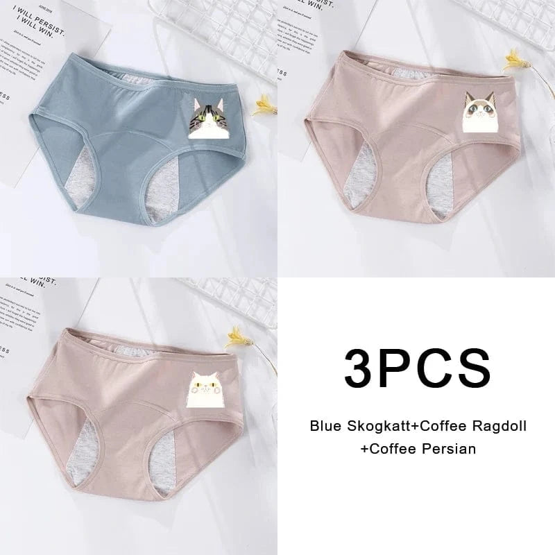 3PCS/set Women's menstrual briefs large flow postpartum water absorption leakproof briefs women's pure cotton menstrual briefs - A-1 Thread Vault