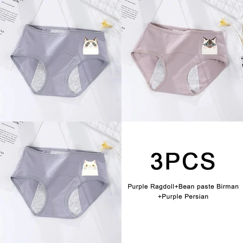 3PCS/set Women's menstrual briefs large flow postpartum water absorption leakproof briefs women's pure cotton menstrual briefs - A-1 Thread Vault
