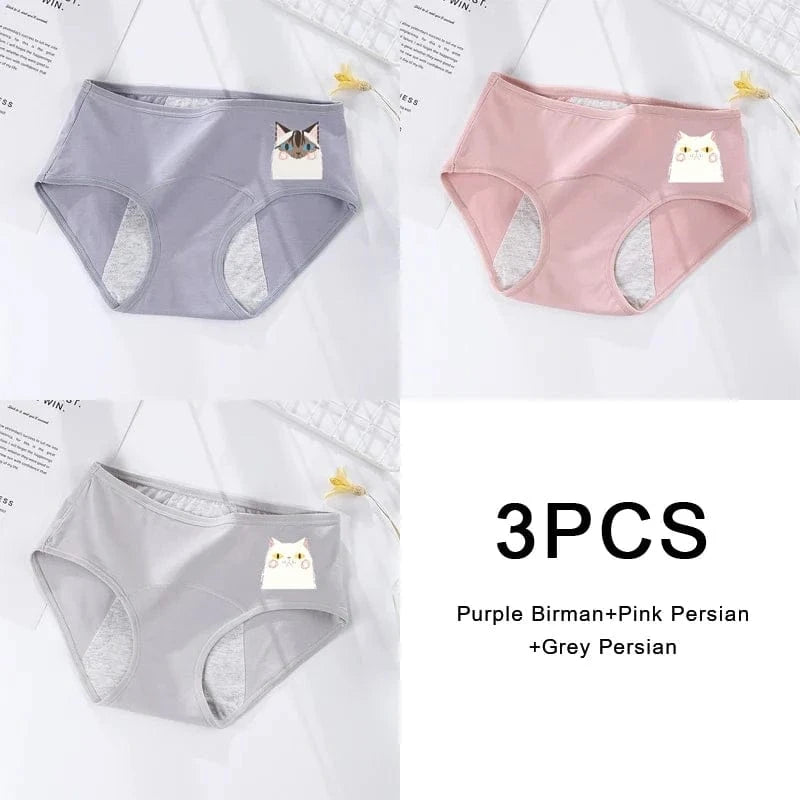 3PCS/set Women's menstrual briefs large flow postpartum water absorption leakproof briefs women's pure cotton menstrual briefs - A-1 Thread Vault