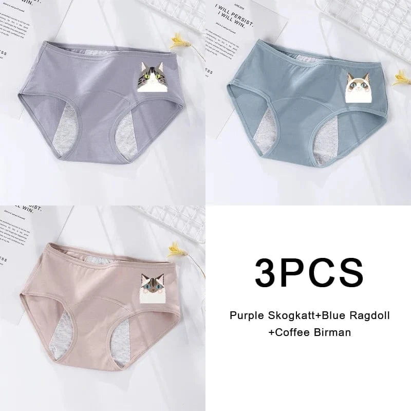 3PCS/set Women's menstrual briefs large flow postpartum water absorption leakproof briefs women's pure cotton menstrual briefs - A-1 Thread Vault