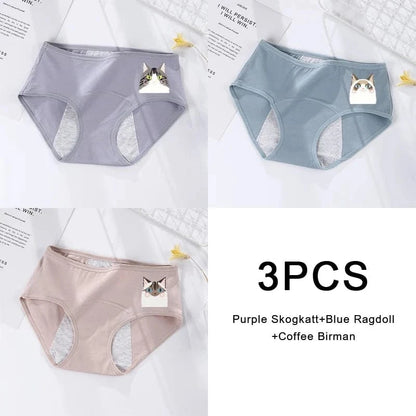 3PCS/set Women's menstrual briefs large flow postpartum water absorption leakproof briefs women's pure cotton menstrual briefs - A-1 Thread Vault