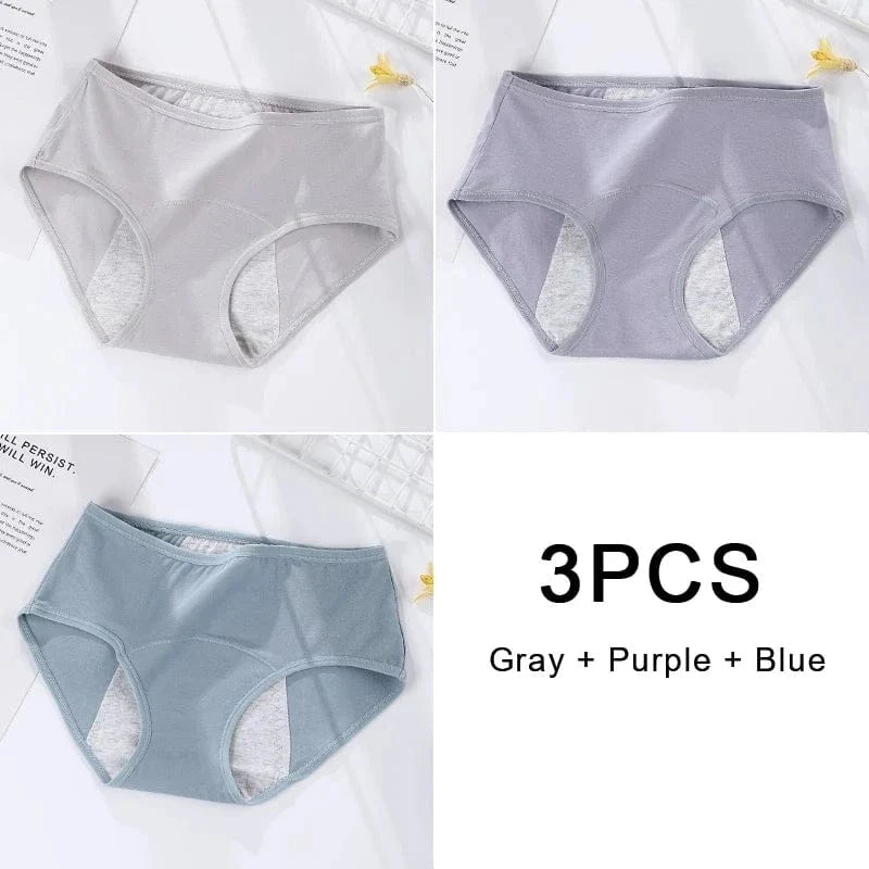 3PCS/set Women's menstrual briefs large flow postpartum water absorption leakproof briefs women's pure cotton menstrual briefs - A-1 Thread Vault
