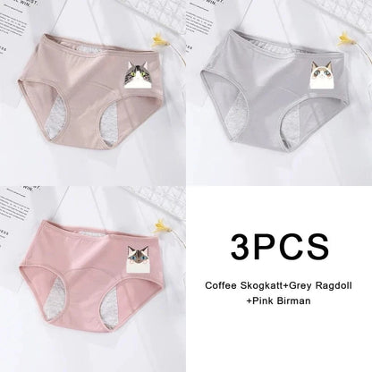 3PCS/set Women's menstrual briefs large flow postpartum water absorption leakproof briefs women's pure cotton menstrual briefs - A-1 Thread Vault