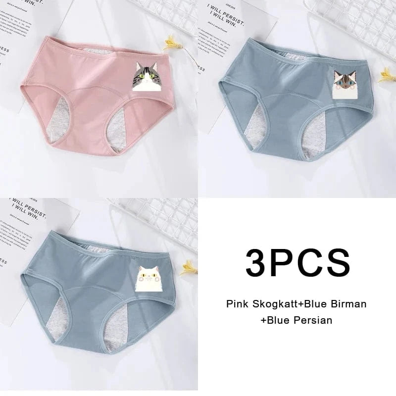 3PCS/set Women's menstrual briefs large flow postpartum water absorption leakproof briefs women's pure cotton menstrual briefs - A-1 Thread Vault