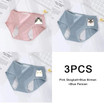 3PCS/set Women's menstrual briefs large flow postpartum water absorption leakproof briefs women's pure cotton menstrual briefs - A-1 Thread Vault