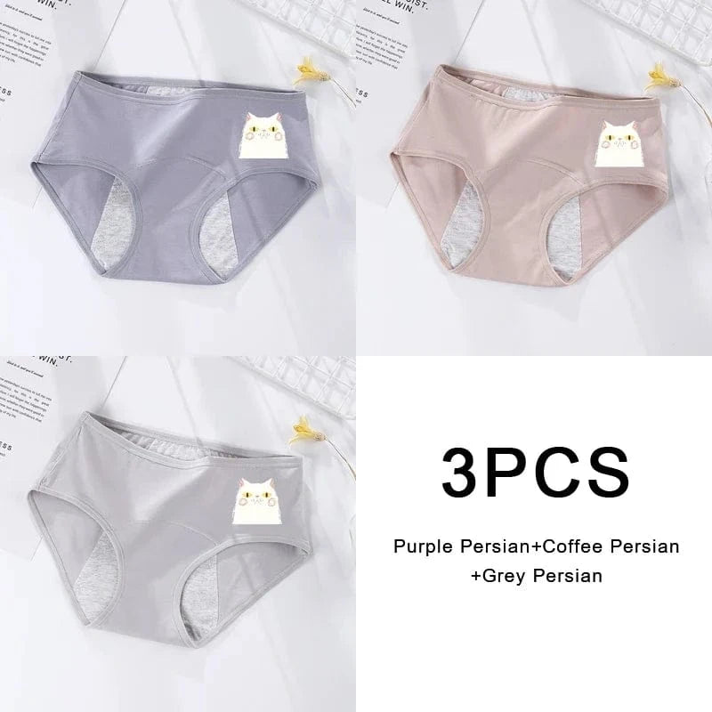 3PCS/set Women's menstrual briefs large flow postpartum water absorption leakproof briefs women's pure cotton menstrual briefs - A-1 Thread Vault