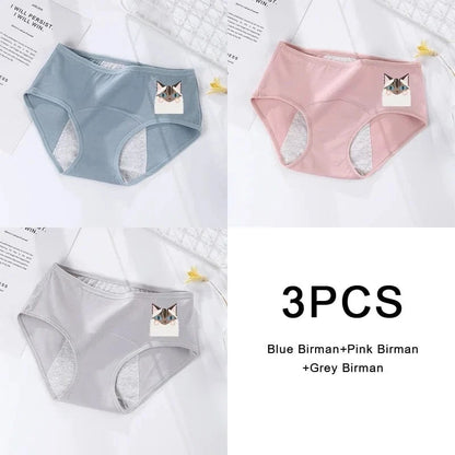 3PCS/set Women's menstrual briefs large flow postpartum water absorption leakproof briefs women's pure cotton menstrual briefs - A-1 Thread Vault