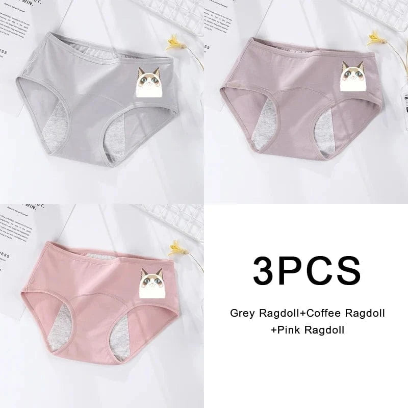 3PCS/set Women's menstrual briefs large flow postpartum water absorption leakproof briefs women's pure cotton menstrual briefs - A-1 Thread Vault