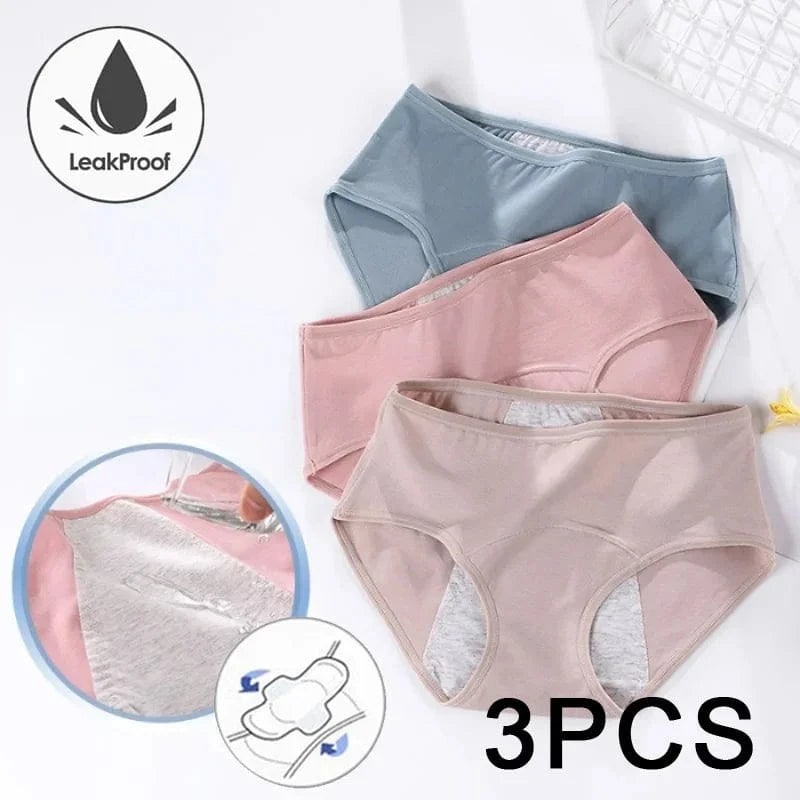 3PCS/set Women's menstrual briefs large flow postpartum water absorption leakproof briefs women's pure cotton menstrual briefs - A-1 Thread Vault