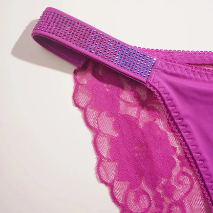 3PCS Sexy Women's Underwear Semi-transparent Hollow Out Lace Floral Panties Two Shiny Belts Underpants Female Briefs Lingerie - A-1 Thread Vault