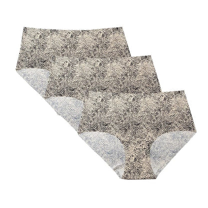 3pcs Women's Seamless Ice Silk Panties Female Mid Waist Plus Size Leopard Print Underwear Girls Fashion Brief Lady Comfort Panty - A-1 Thread Vault