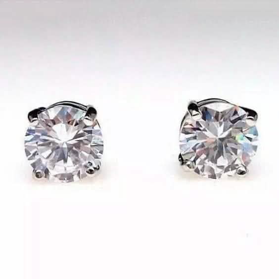 4 Ct Round Cut FL/D Lab Created White Sapphire Stud Earrings 14K White Gold - A-1 Thread Vault