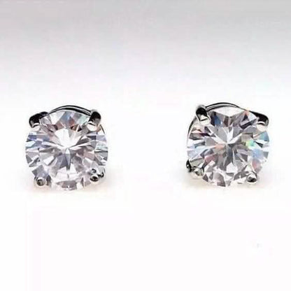 4 Ct Round Cut FL/D Lab Created White Sapphire Stud Earrings 14K White Gold - A-1 Thread Vault