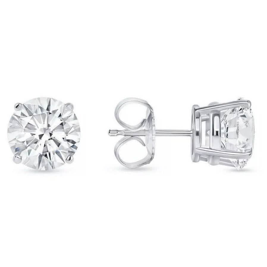 4 Ct Round Cut FL/D Lab Created White Sapphire Stud Earrings 14K White Gold - A-1 Thread Vault