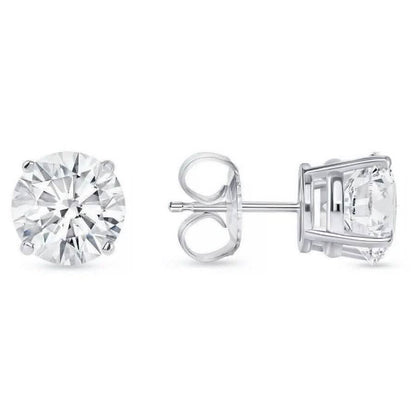 4 Ct Round Cut FL/D Lab Created White Sapphire Stud Earrings 14K White Gold - A-1 Thread Vault
