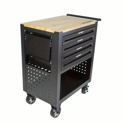 4 Drawers Multifunctional Tool Cart With Wheels And Wooden Top - A-1 Thread Vault
