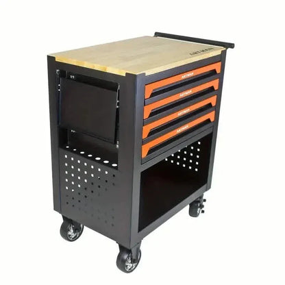 4 Drawers Multifunctional Tool Cart With Wheels And Wooden Top - A-1 Thread Vault