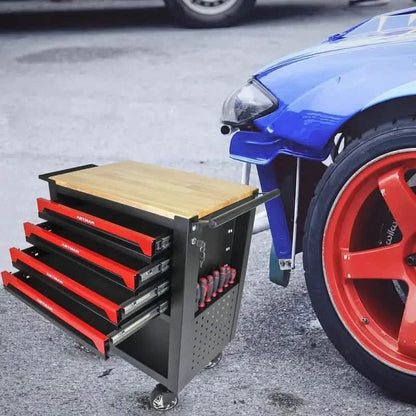 4 Drawers Multifunctional Tool Cart With Wheels And Wooden Top - A-1 Thread Vault