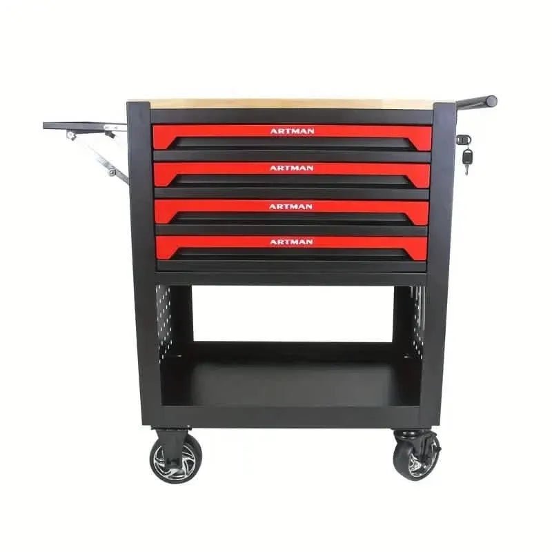 4 Drawers Multifunctional Tool Cart With Wheels And Wooden Top - A-1 Thread Vault