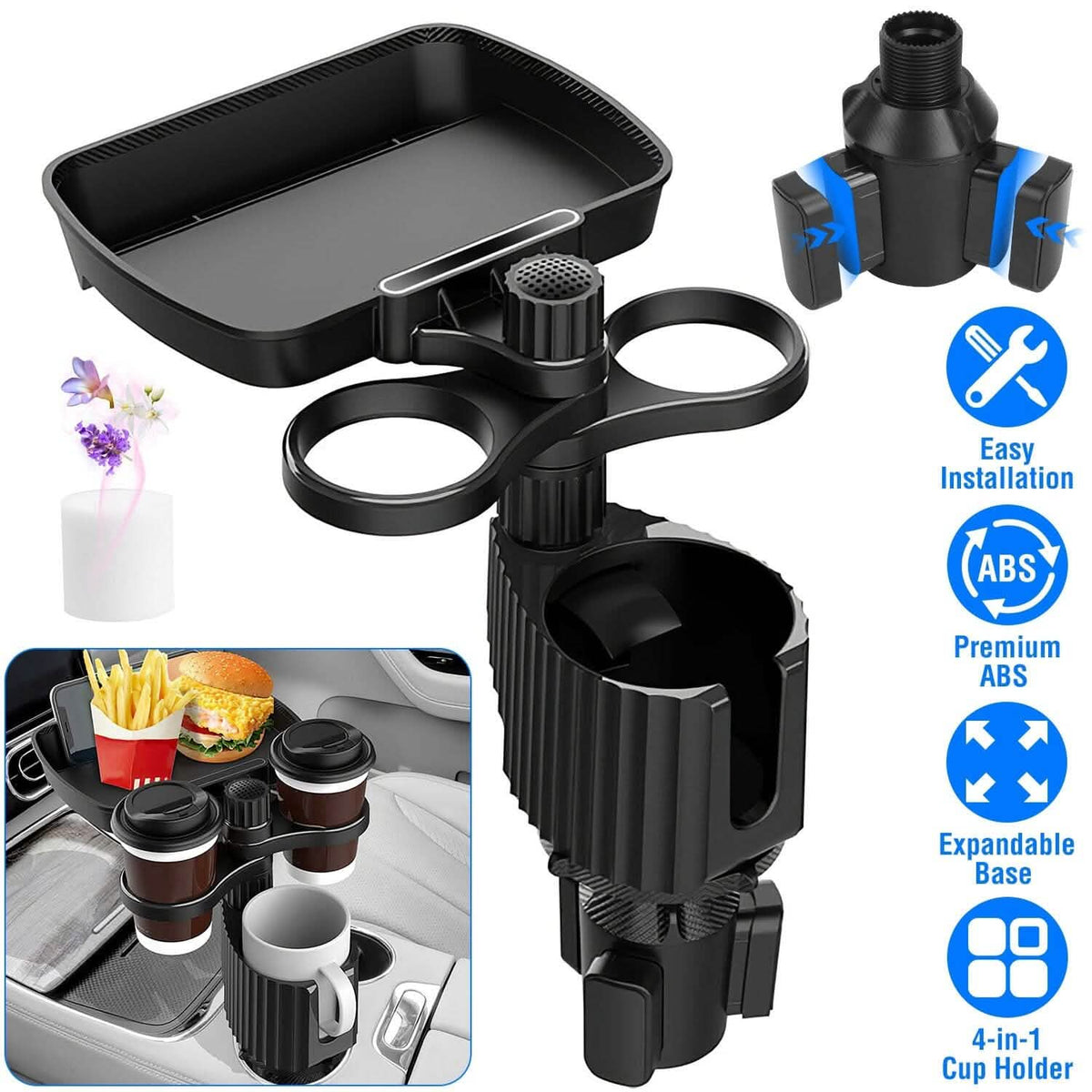 4-in-1 Car Cup Holder Tray Food Table - A-1 Thread Vault