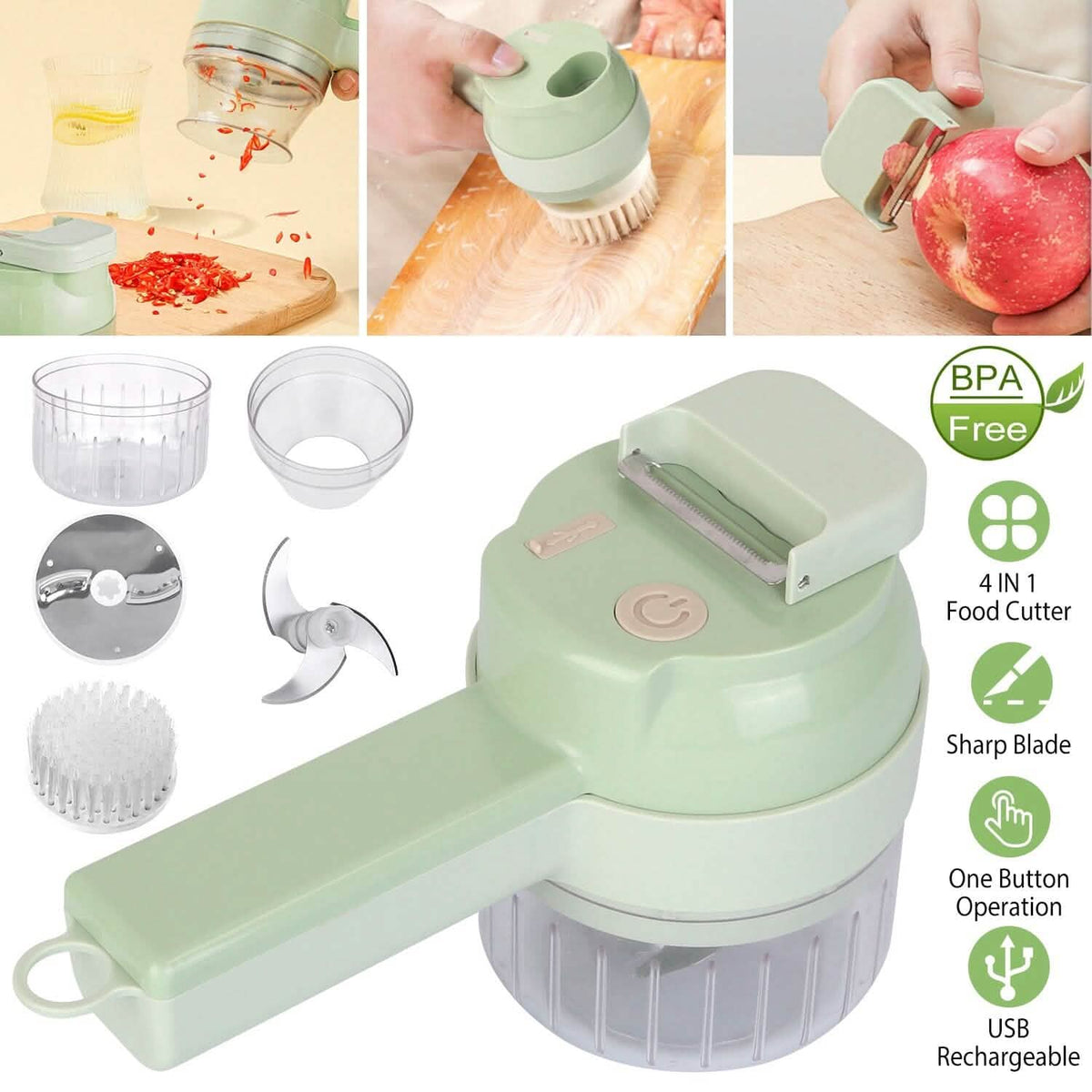 4-in-1 Handheld Electric Vegetable Chopper, Grinder, Slicer and Dicer - A-1 Thread Vault