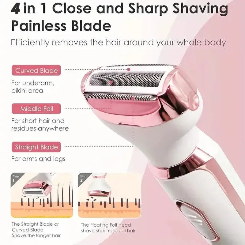 4-in-1 Silky-Smooth Electric Shaver for Women - Wet/Dry, USB Rechargeable & Portable for Full Body Use - A-1 Thread Vault