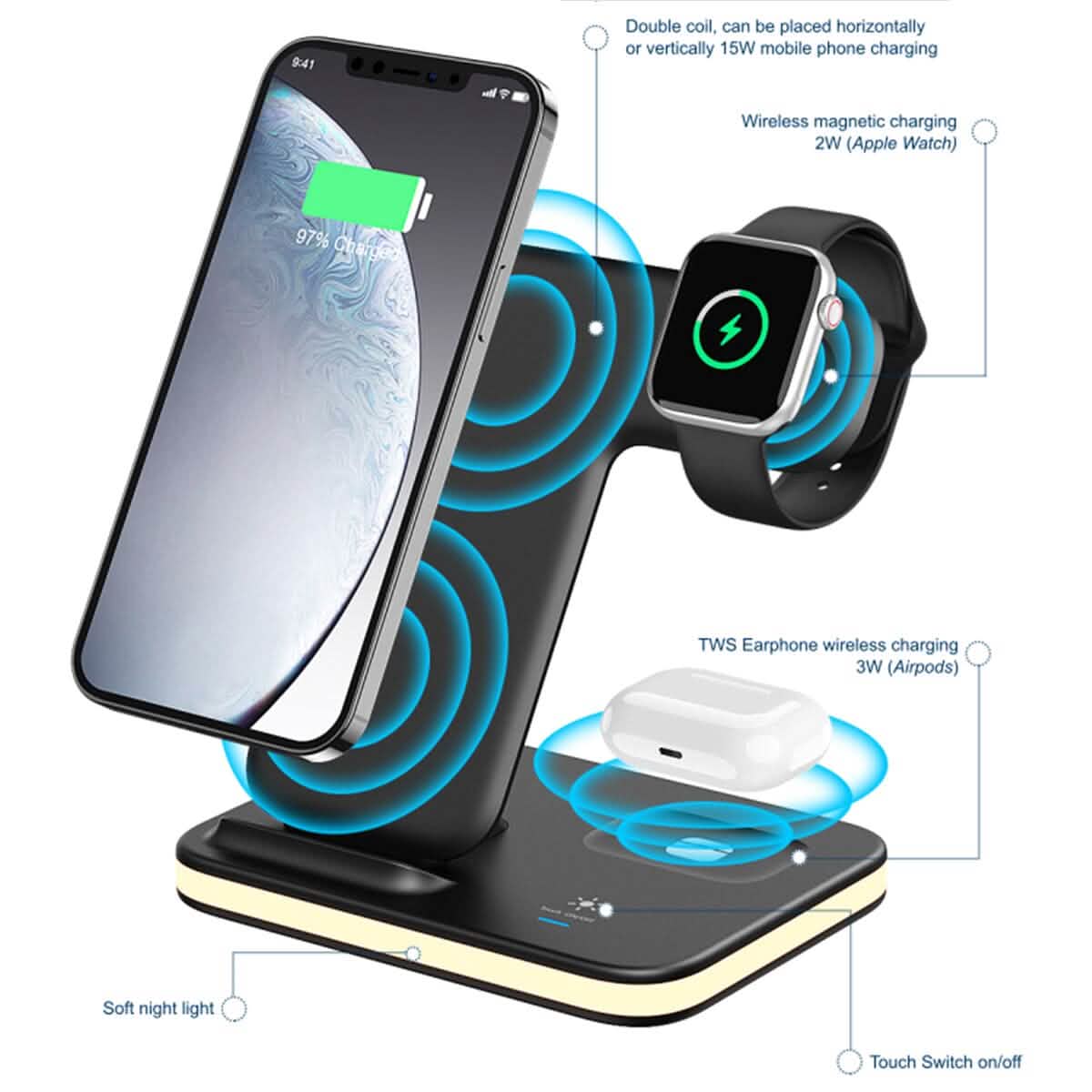 4-in-1 Wireless Charging Stand with Night Light - A-1 Thread Vault