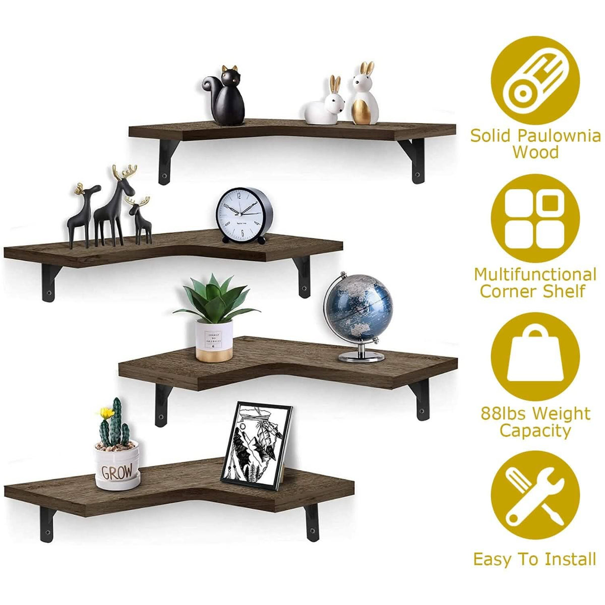 4-Pack: Corner Floating Shelf Wall Mount Display Storage - A-1 Thread Vault
