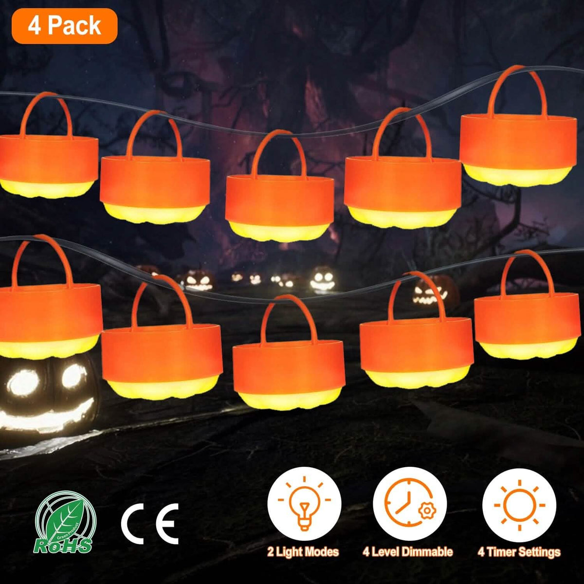 4-Pack: Halloween LED Pumpkin Lights Battery Operated with 2 Light Modes 4 Timer Setting - A-1 Thread Vault