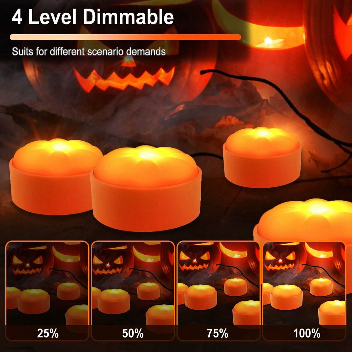 4-Pack: Halloween LED Pumpkin Lights Battery Operated with 2 Light Modes 4 Timer Setting - A-1 Thread Vault