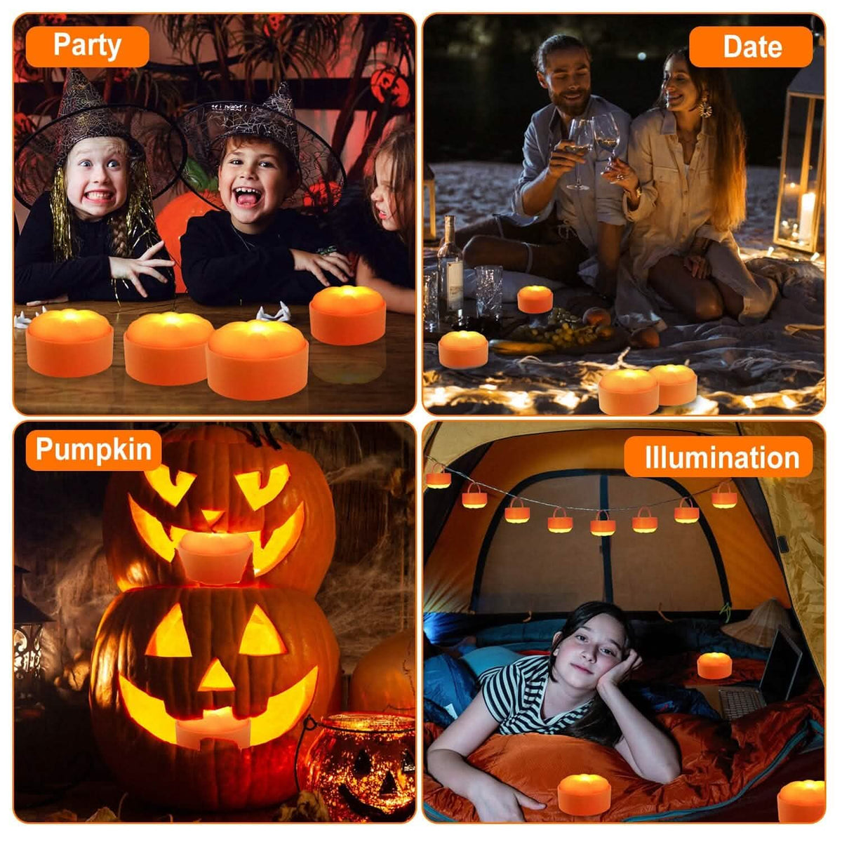 4-Pack: Halloween LED Pumpkin Lights Battery Operated with 2 Light Modes 4 Timer Setting - A-1 Thread Vault