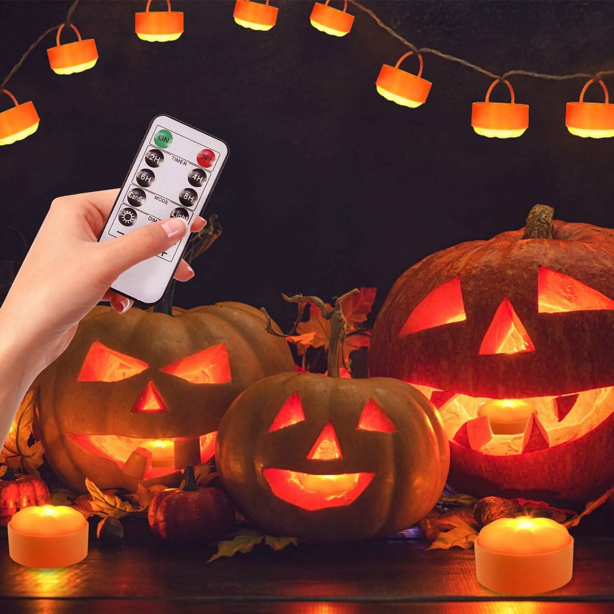 4-Pack: Halloween LED Pumpkin Lights Battery Operated with 2 Light Modes 4 Timer Setting - A-1 Thread Vault