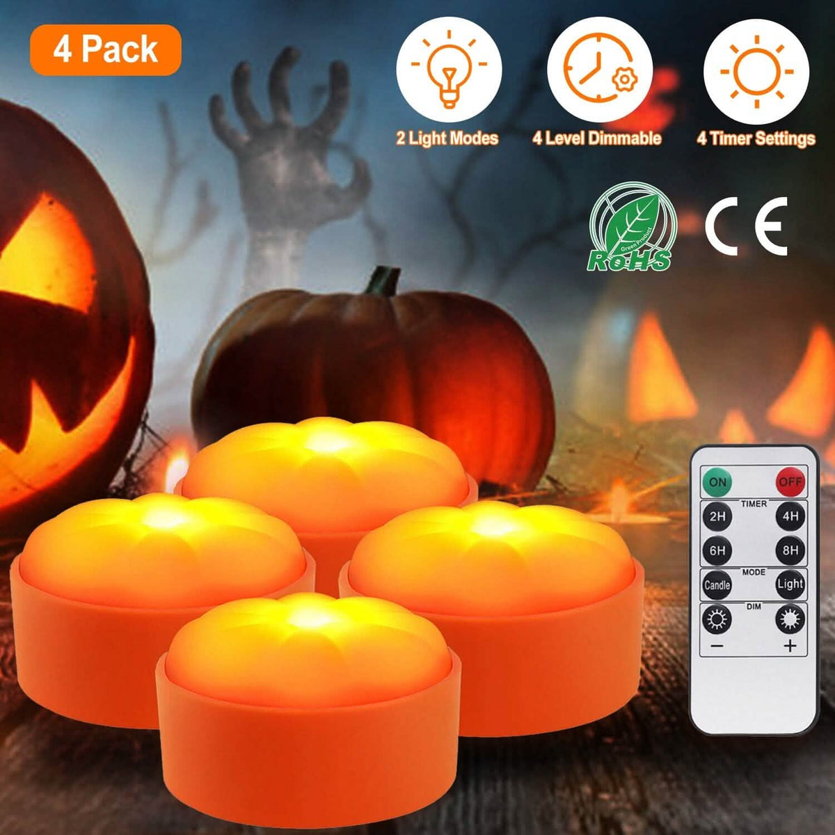 4-Pack: Halloween LED Pumpkin Lights Battery Operated with 2 Light Modes 4 Timer Setting - A-1 Thread Vault