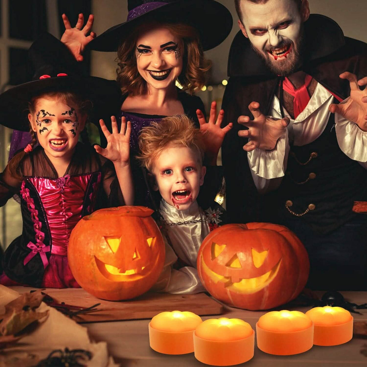 4-Pack: Halloween LED Pumpkin Lights Battery Operated with 2 Light Modes 4 Timer Setting - A-1 Thread Vault