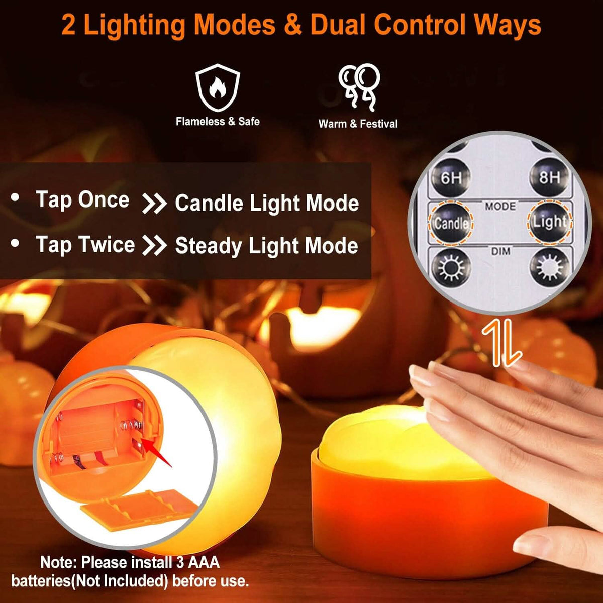 4-Pack: Halloween LED Pumpkin Lights Battery Operated with 2 Light Modes 4 Timer Setting - A-1 Thread Vault