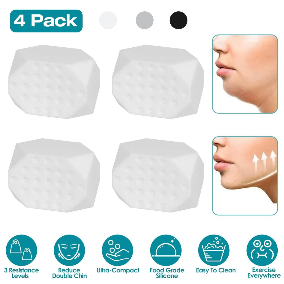 4-Pack: Jawline Exerciser with 3 Resistance Levels - A-1 Thread Vault
