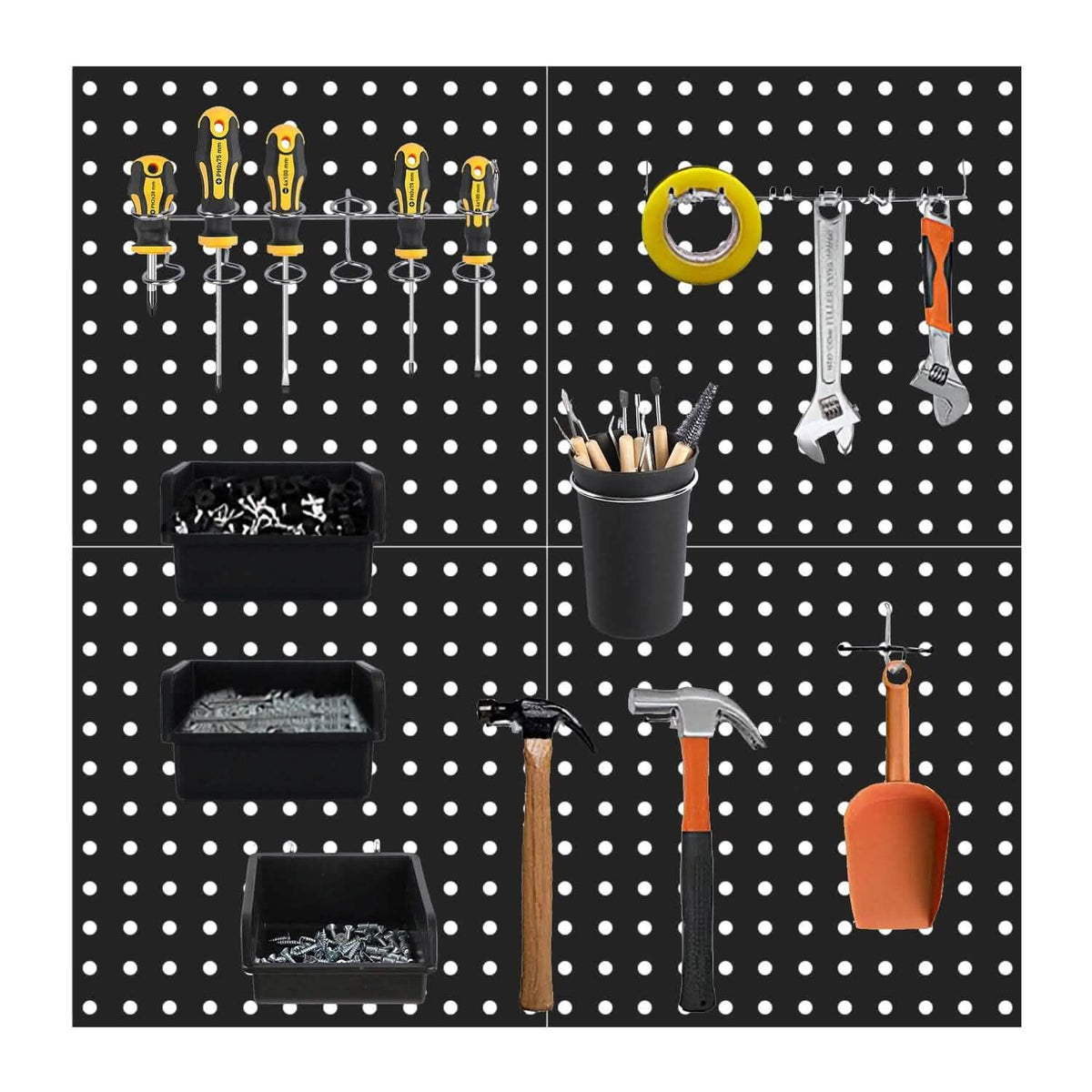 4-Pack: Metal Black Pegboard Wall Organizer with 1" Spacing 1/4" Hole - A-1 Thread Vault