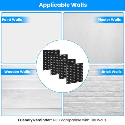 4-Pack: Metal Black Pegboard Wall Organizer with 1" Spacing 1/4" Hole - A-1 Thread Vault