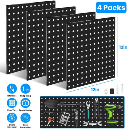 4-Pack: Metal Black Pegboard Wall Organizer with 1" Spacing 1/4" Hole - A-1 Thread Vault
